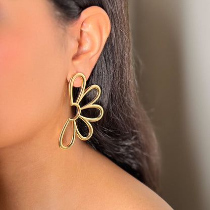 Statement Half Flower Earrings - 18k Gold Plated