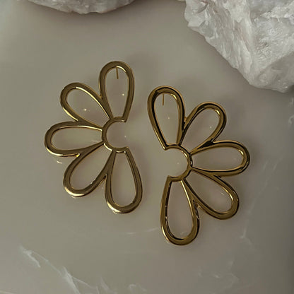 Statement Half Flower Earrings - 18k Gold Plated