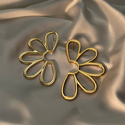 Statement Half Flower Earrings - 18k Gold Plated