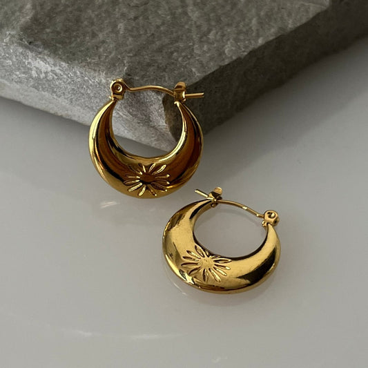 Dainty Sunflower Hoops - 18k Gold Plated