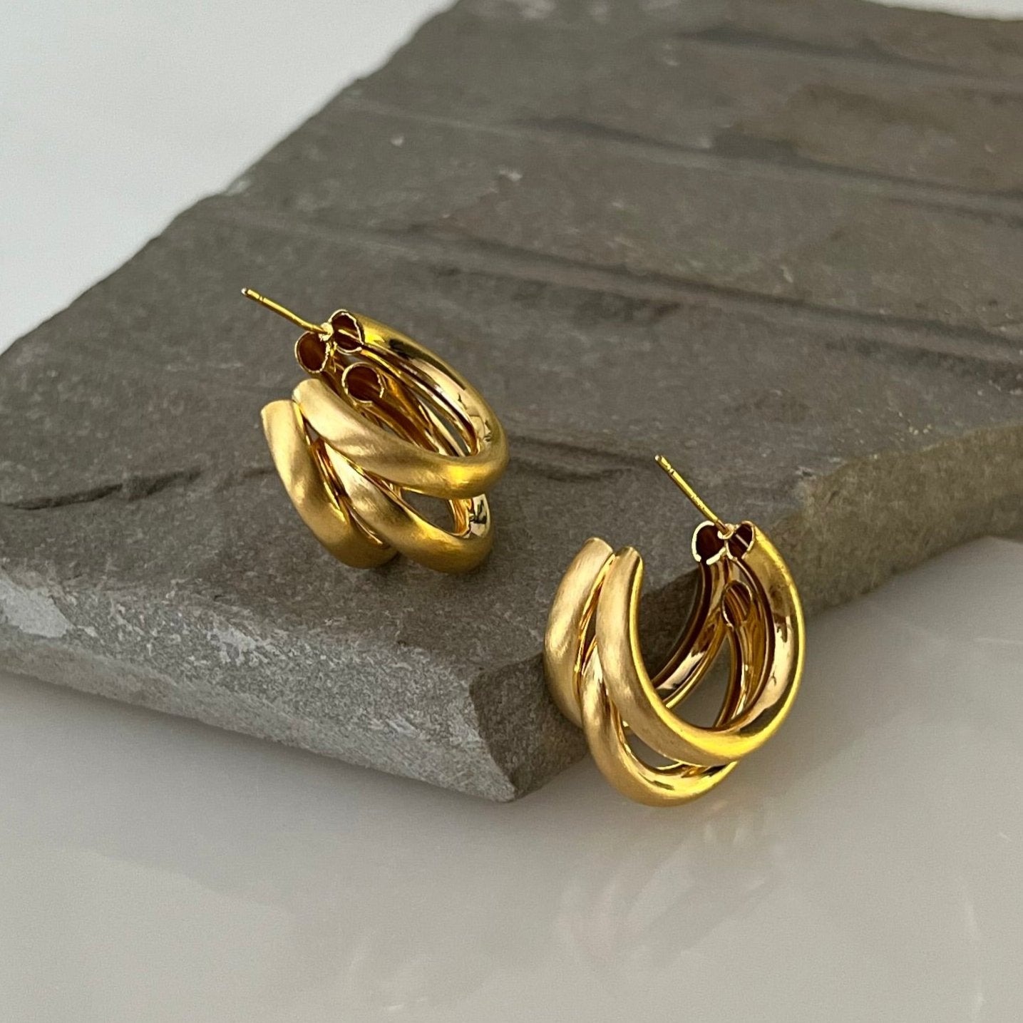 Triple Hoop Earrings - 18k Gold Plated