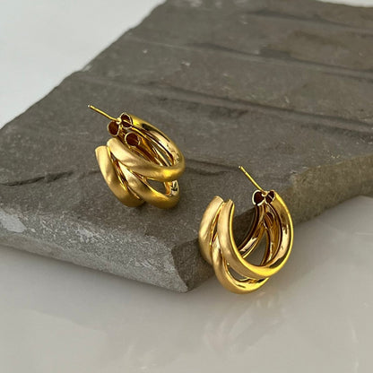 Triple Hoop Earrings - 18k Gold Plated