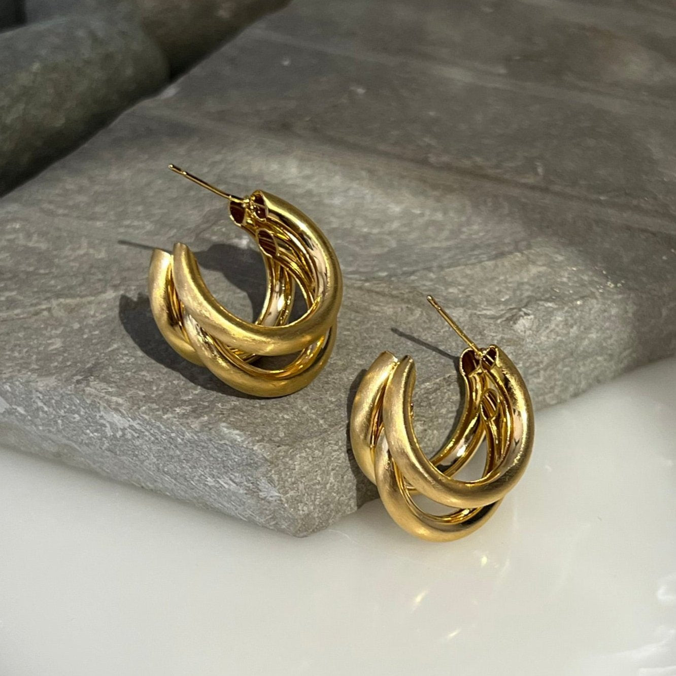 Triple Hoop Earrings - 18k Gold Plated