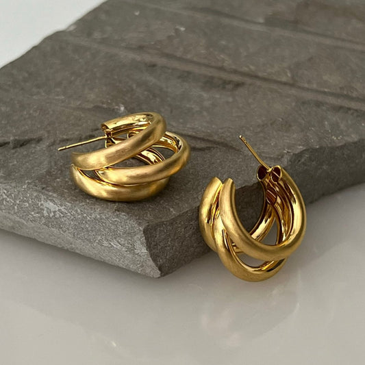 Triple Hoop Earrings - 18k Gold Plated