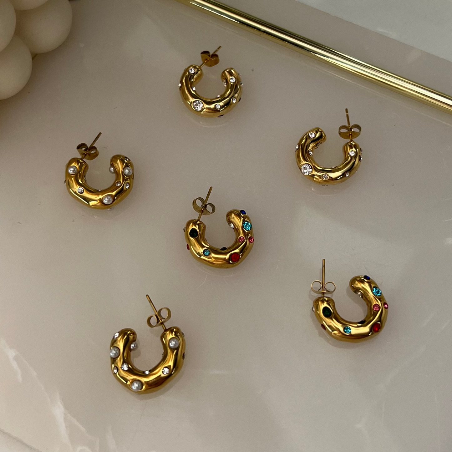 Aria Hoops (Pearl) - 18k Gold Plated