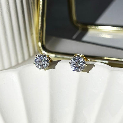 Round Diamond Studs - 18k Gold Plated