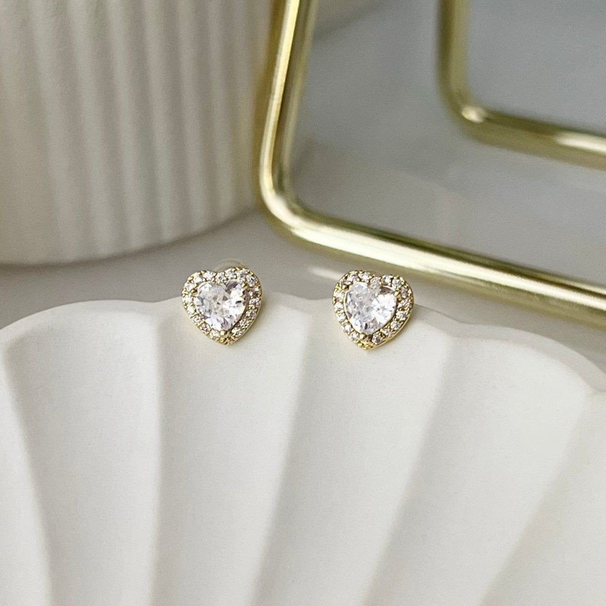 Diamond Heart Studs - 18k Gold Plated