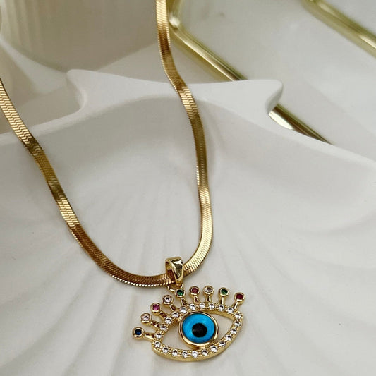 Crystal Guardian Eye Necklace - 18k Gold Plated