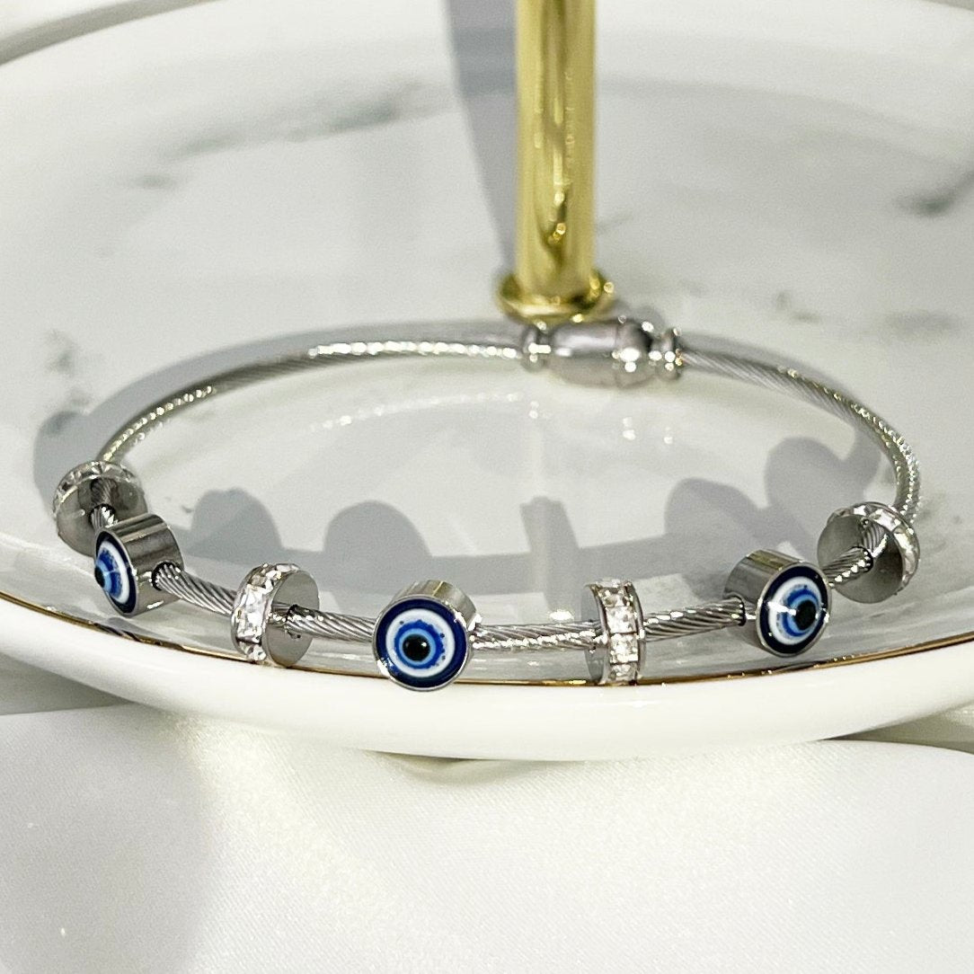 Magnetic Evil Eye Bangle (Silver)