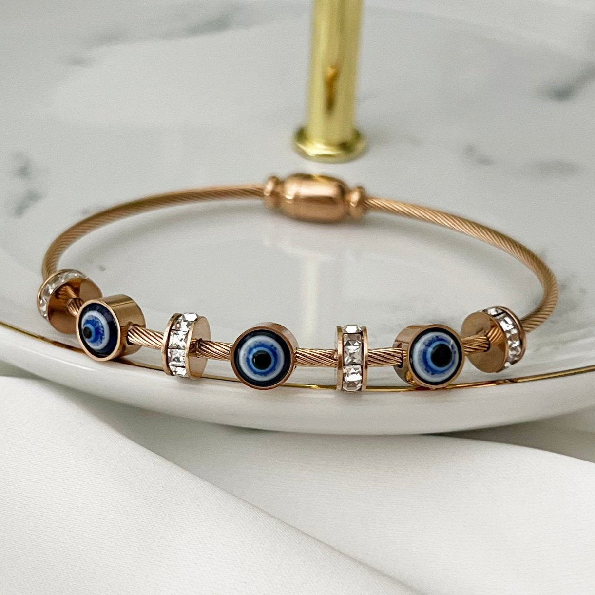 Magnetic Evil Eye Bangle (Rose Gold)