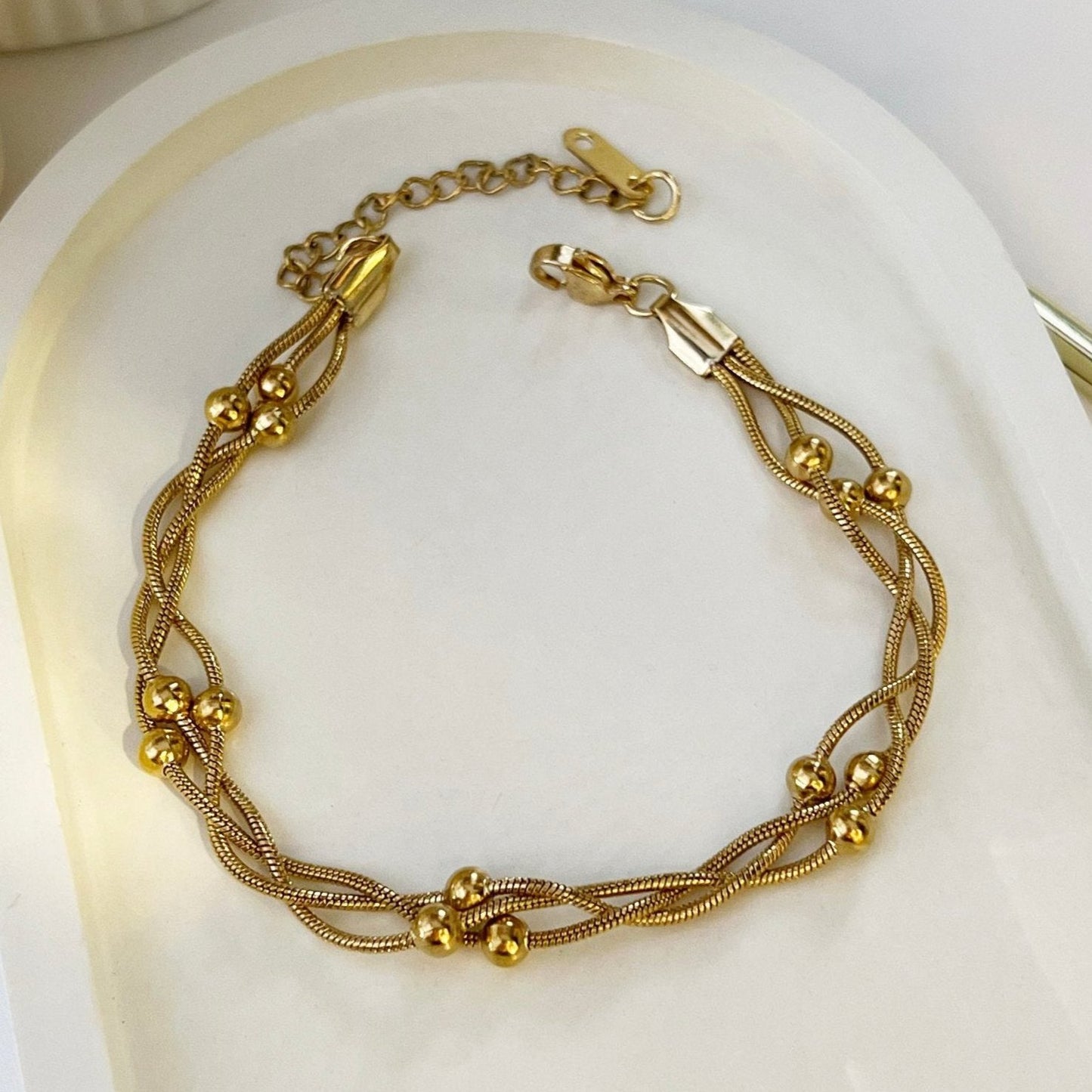 Twisted Bead Bracelet - 18k Gold Plated