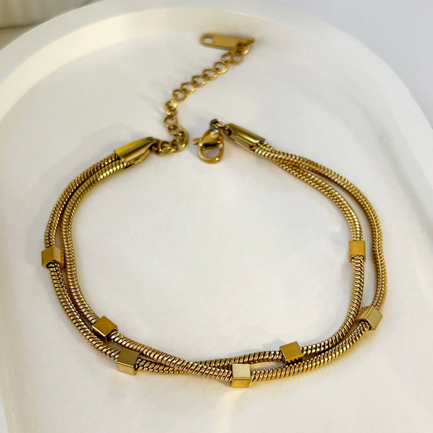 Cubic Bead Bracelet - 18k Gold Plated