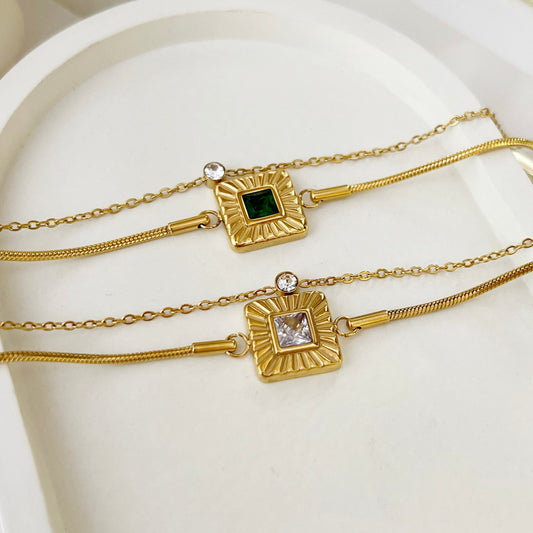 Crystal sunbeam square bracelet - 18k Gold Plated (Free Gift)