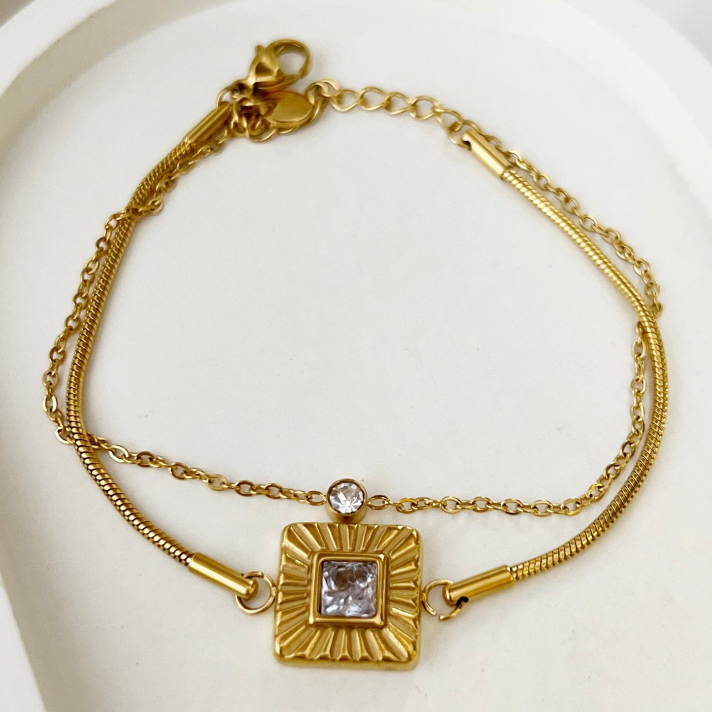 Crystal sunbeam square bracelet - 18k Gold Plated (Free Gift)