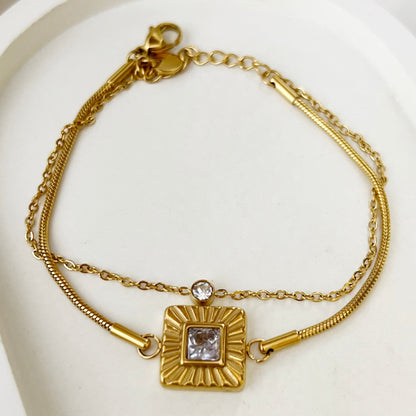 Crystal sunbeam square bracelet - 18k Gold Plated (Free Gift)