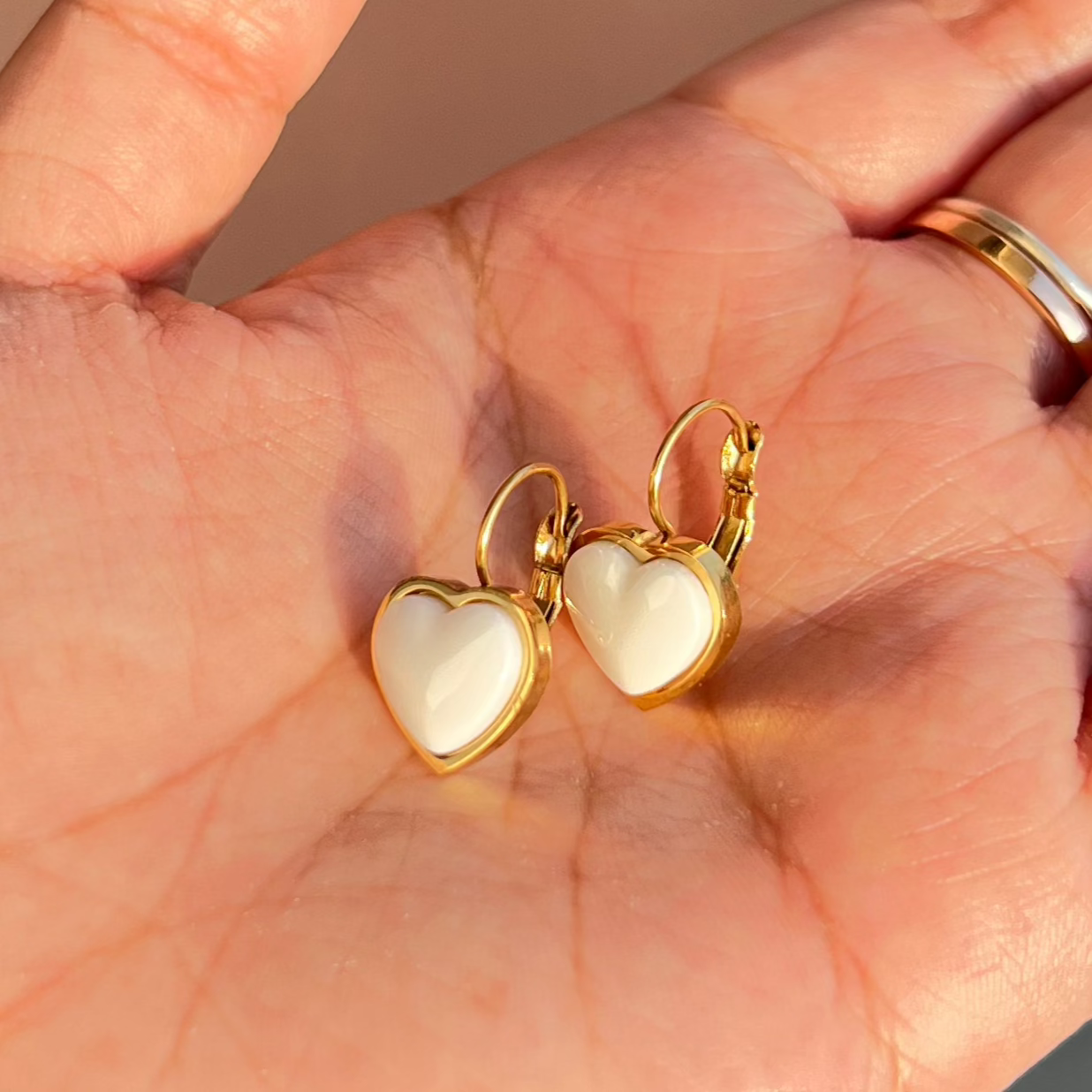 Little Heart Huggies (White) - 18k Gold Plated