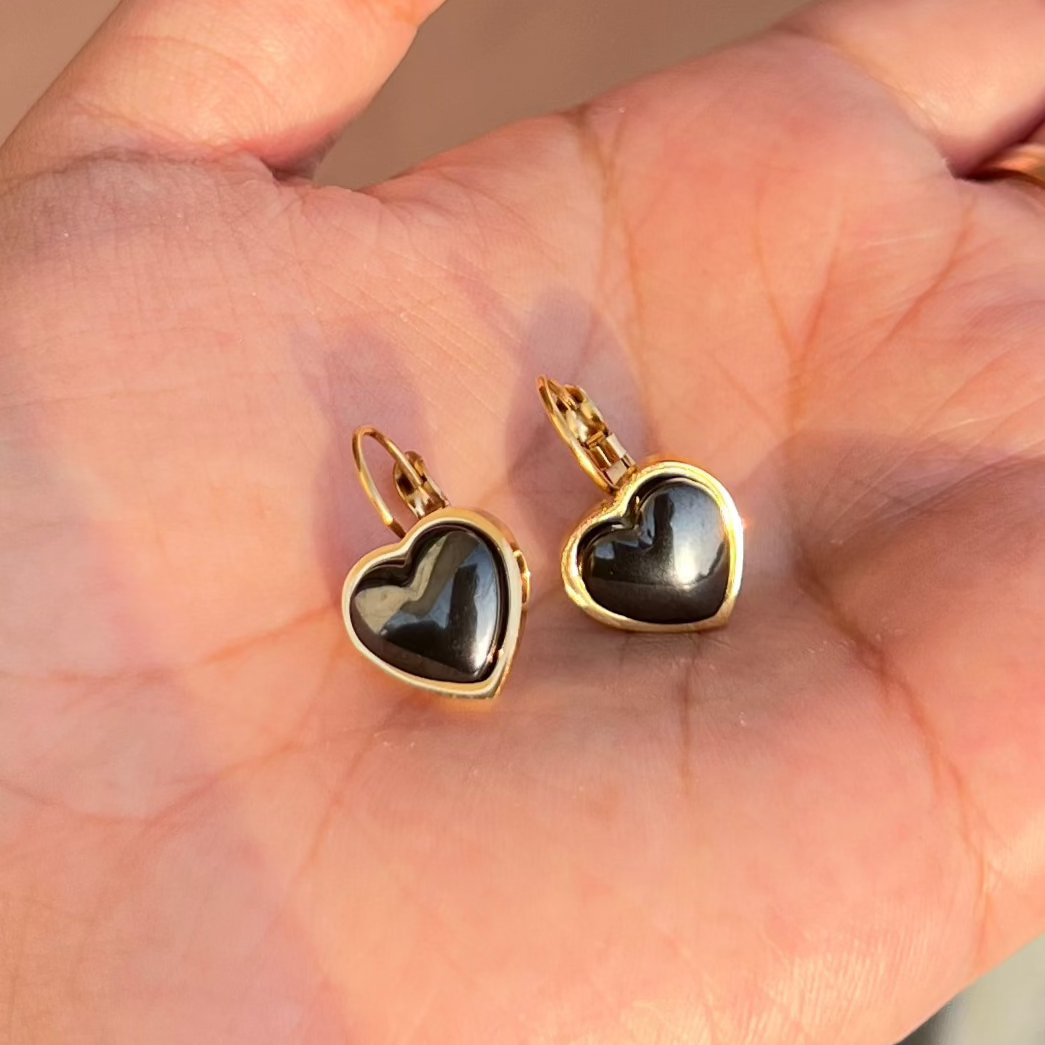 Little Heart Huggies (Black) - 18k Gold Plated